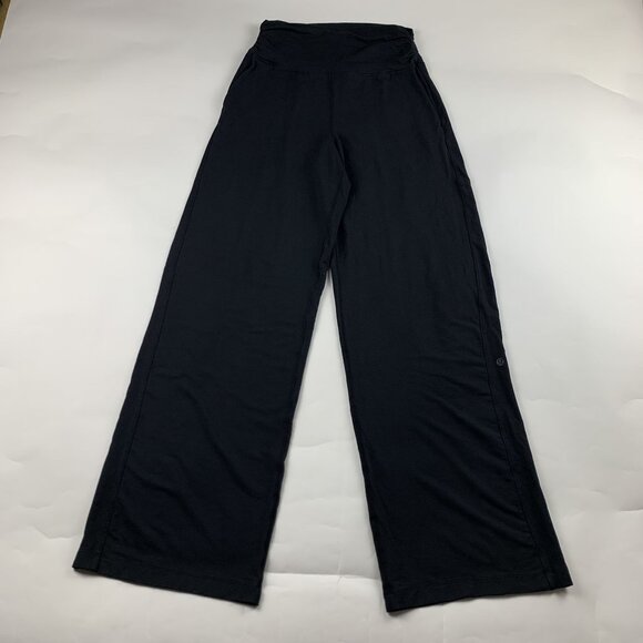 LONG Lululemon Black Jersey Knit Super High Rise Wide Leg Lounge Pant 8 - Picture 1 of 7